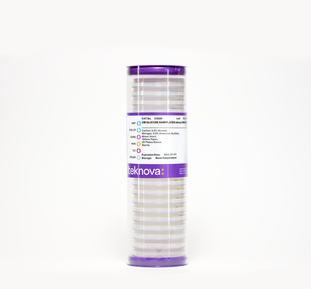 CM Glucose Plates minus Uracil.  100mm, 20 Plates per Sleeve, Sterile.