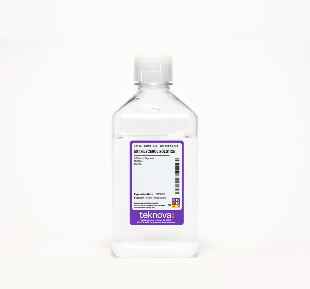 50% (v/v) Glycerol Solution. 1000mL, Sterile.