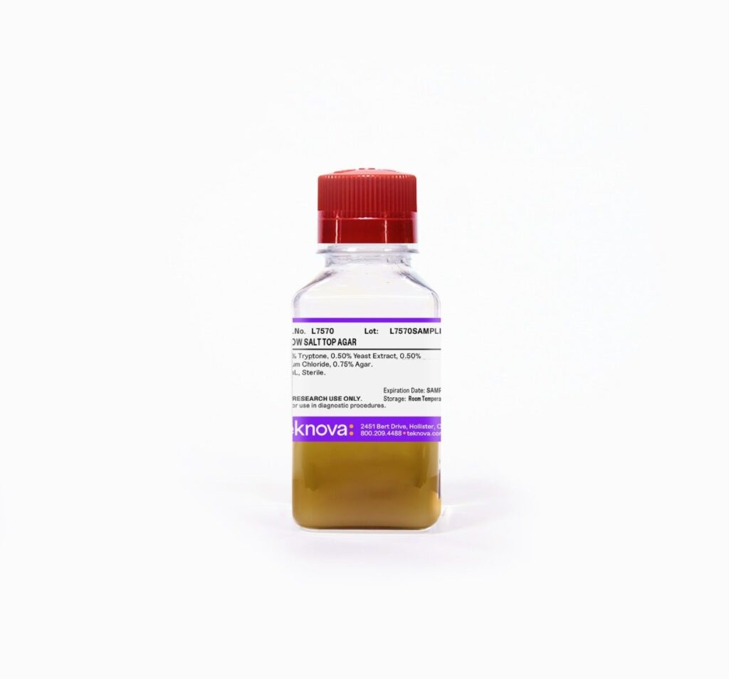 LB Low Salt Top Agar. 100mL, Sterile.