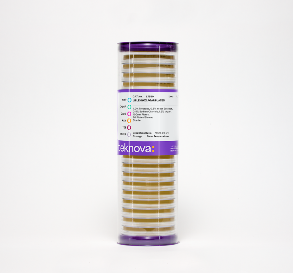 LB Lennox Agar Plates. 100mm, 20 Plates per Sleeve, Sterile.