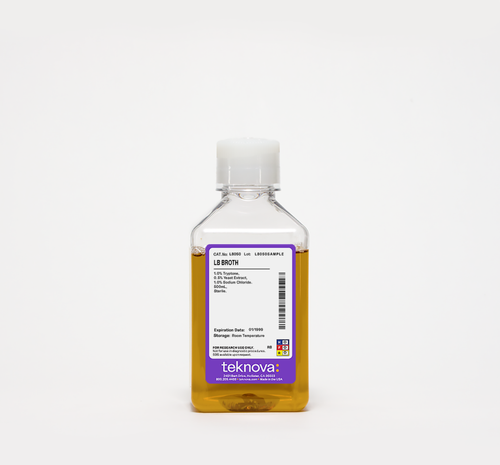 LB Broth. 500mL Bottle, Sterile.