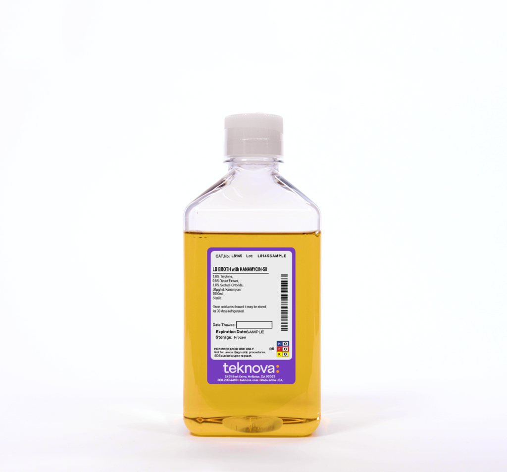 LB Broth with Kanamycin-50. 1000mL, Sterile.