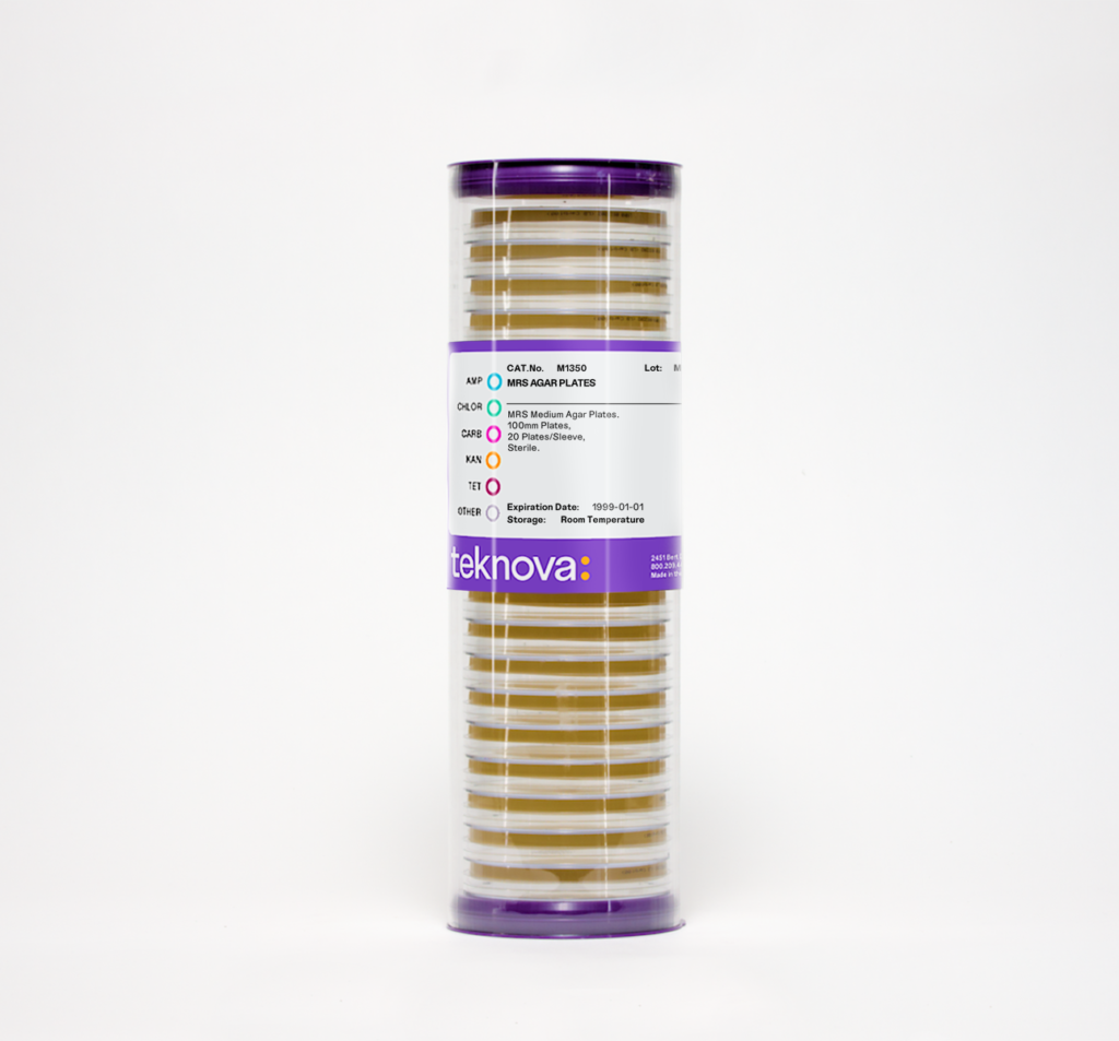 MRS Agar Plates, 100mm, 20 Plates per Sleeve, Sterile.