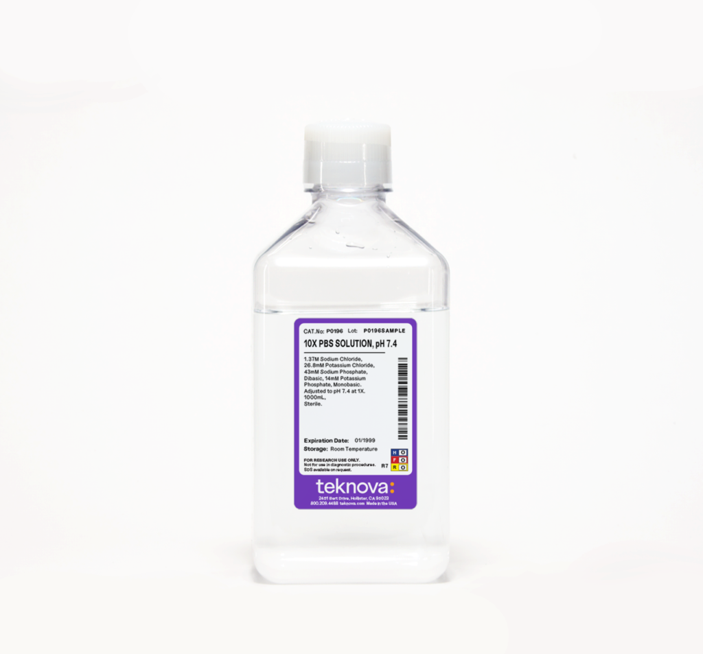 10X PBS Solution. pH 7.4. 1000mL, Sterile.