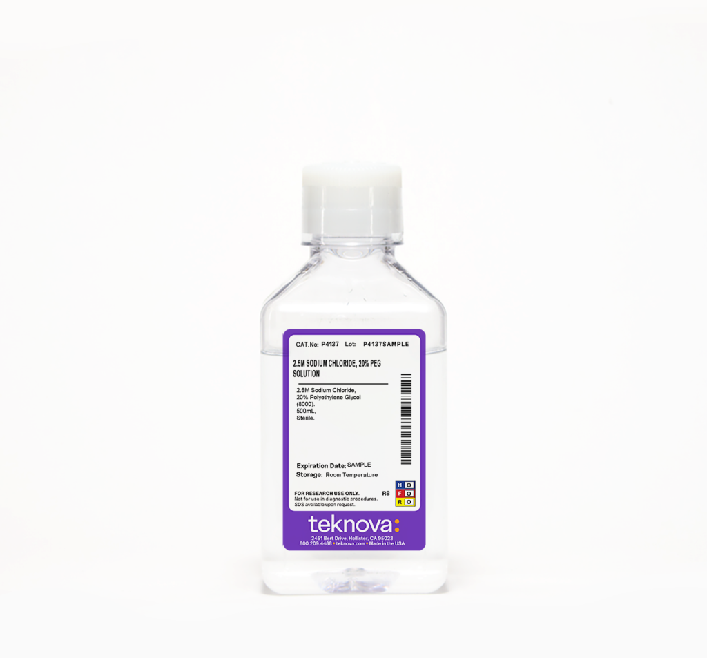2.5M Sodium Chloride, 20% PEG Solution. 500mL, Sterile.