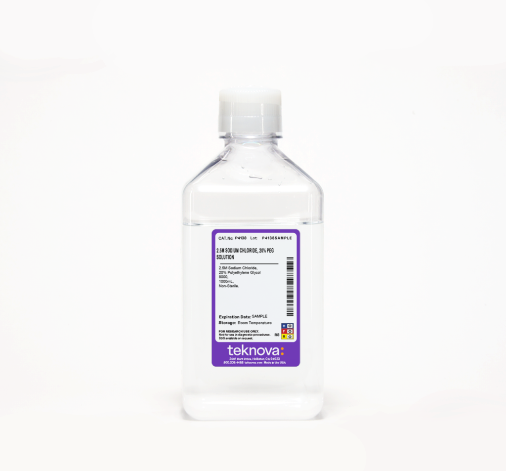 2.5M Sodium Chloride, 20% PEG Solution. 1000mL, Non-Sterile.