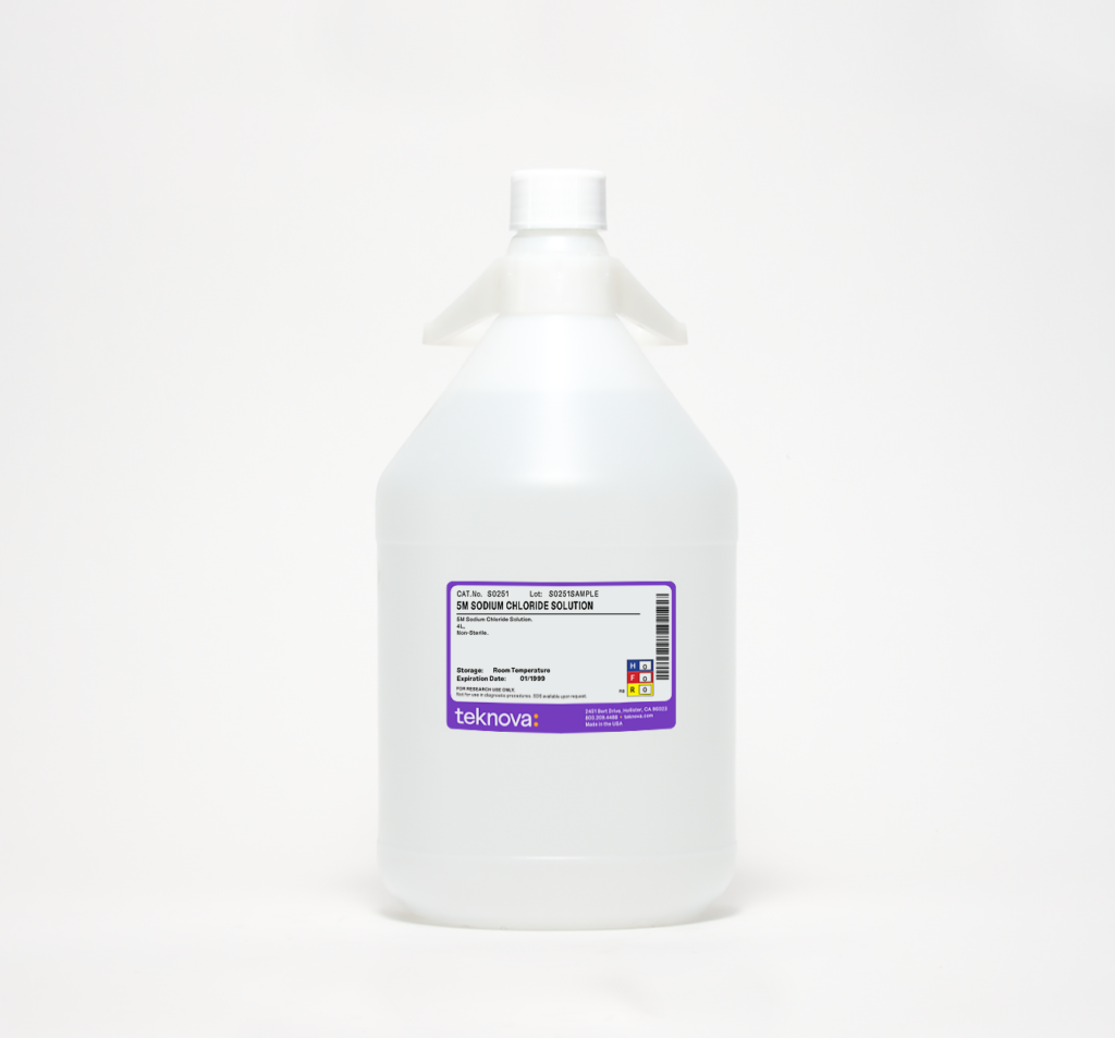 5M Sodium Chloride Solution. 4 Liters. Non Sterile