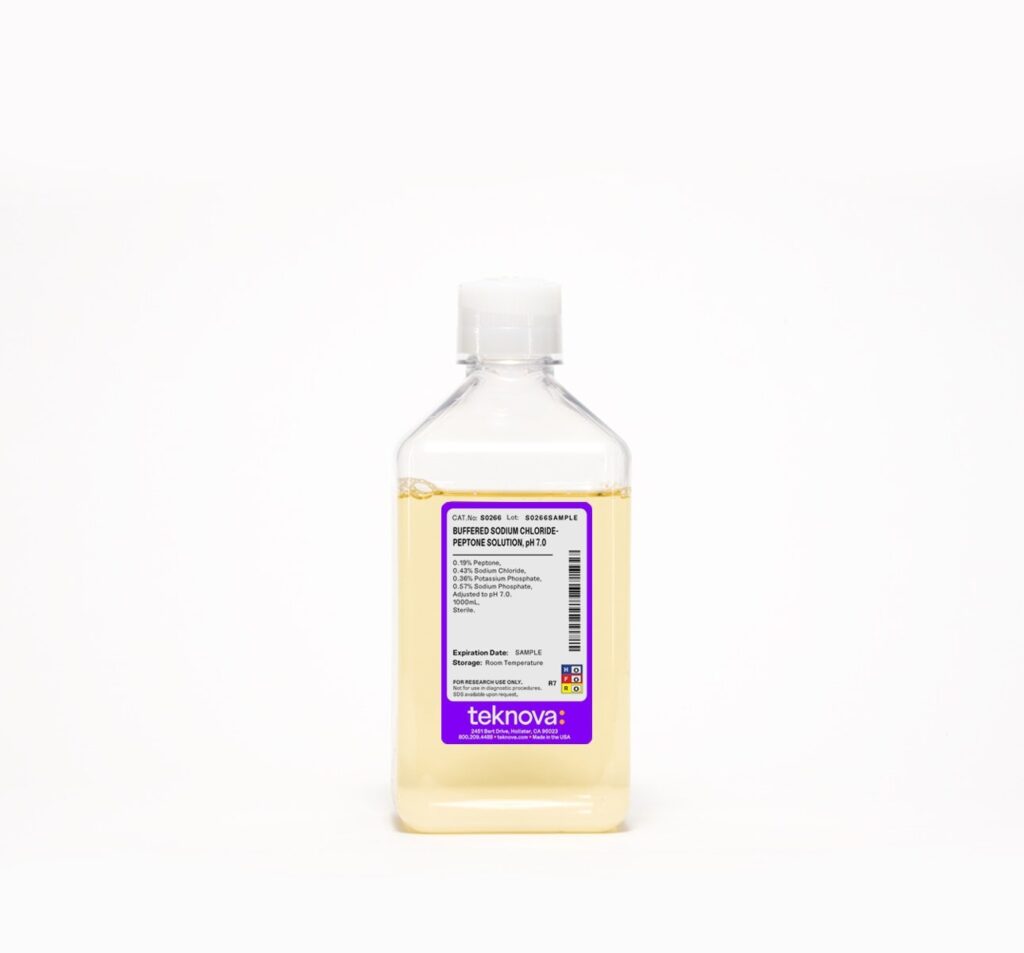 Buffered Sodium Chloride-Peptone (0.19%) Solution, pH 7.0. 1000mL, Sterile.