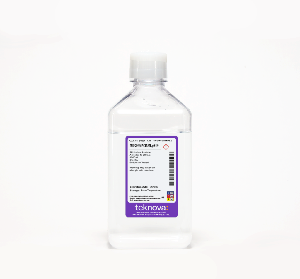 1M Sodium Acetate pH 5.0, 1000mL, Endotoxin Tested, Sterile.