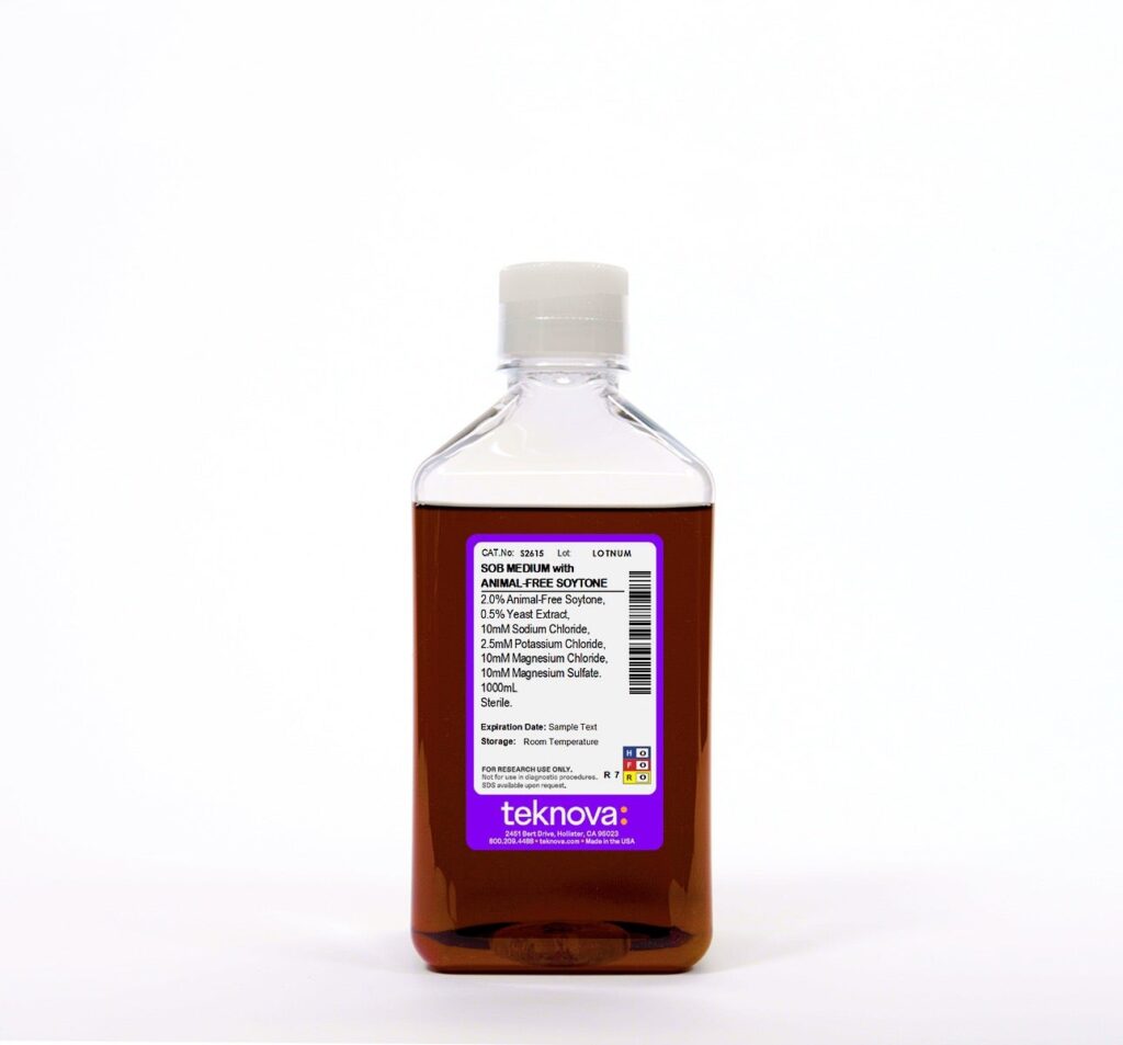 SOB Medium with Animal-Free Soytone. 1000mL, Sterile.