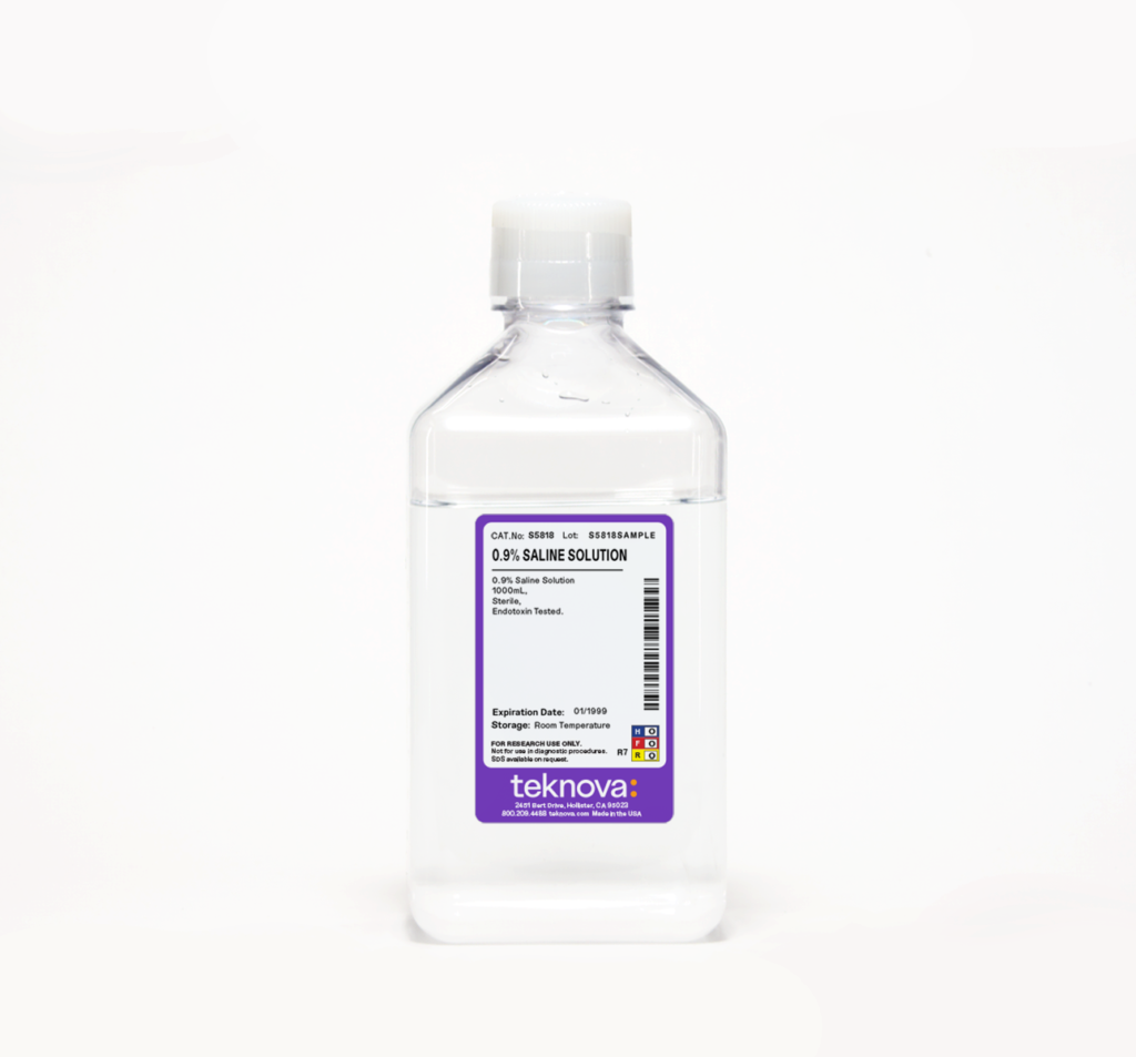 0.9% Saline Solution. 1000mL, Sterile. Endotoxin Tested.