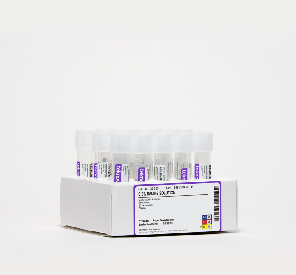 0.9% Saline Solution.10mL per Tube, 25 per Pack, Sterile.