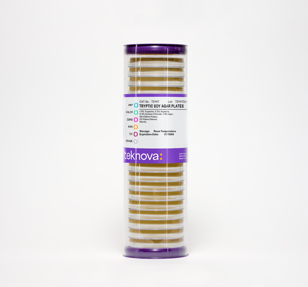 Tryptic Soy Agar Plates, 86x128mm, 20 Plates per Sleeve, Sterile.
