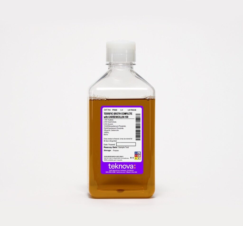 Terrific Broth Complete with Carbenicillin-100. 1000mL, Sterile.
