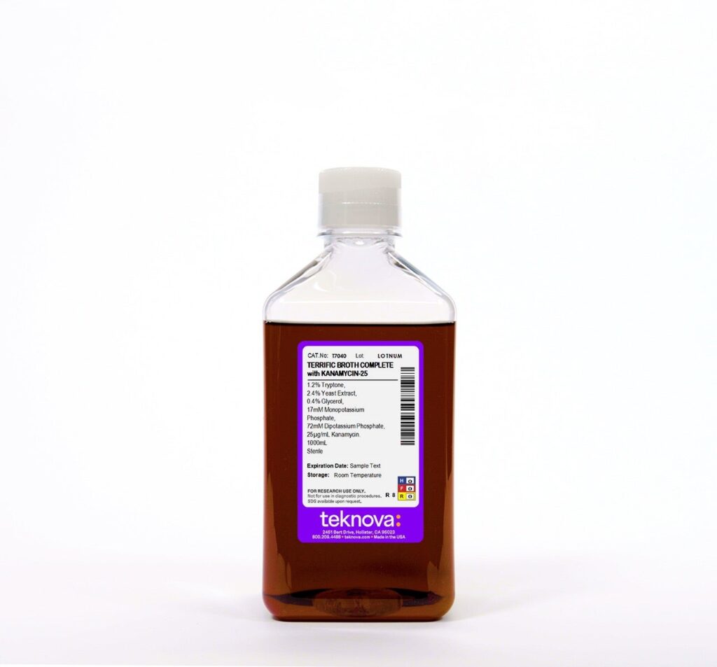 Terrific Broth Complete with Kanamycin-25. 1000mL, Sterile.