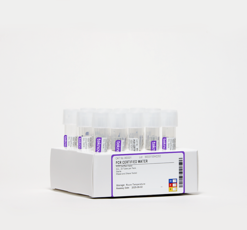 Water, RNase and DNase Free, PCR Certified Solution. 5 ml Per Tube, 25 Tubes per Pack, Sterile.